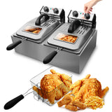 WantJoin 12L/12QT Commercial Deep Fryer with Glass Window - Stainless Steel Dual Tank Electric Tabletop Deep Fryer with 2 Baskets & Lids Countertop Kitchen Frying Machine w/Temperature Control, 3200W