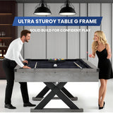 84" Pool Table with Rustic Grey Finish, X-Shaped Legs, Black Cloth, Billiard Balls, Cues, & Accessories–Billiard Table for Adults, Game Room & Home Entertainment (Grey)