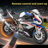 Zerbrikdxy RC Motorcycle Model for Adult, 1/6 Scale S1000RR Dynamic Motorbike Display with Ignition Sound, LED Lights & Spray Effect, Mechanical Model for Collectors Enthusiasts