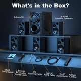 Bobtot Home Theater Sound System 5.1 Surround Sound Systems - 1400 Watts Peak Power 12" Subwoofer Strong Bass 5.1 Wired Home Audio Stereo Sound with Bluetooth ARC Optical Input for TV