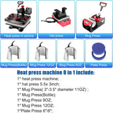 Professional 8 in 1 Heat Press Machine Sublimation Machine 12" X 15" Shirt Press Machine 360° Swing Away