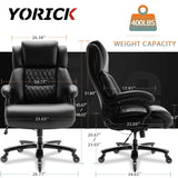 Big and Tall 400lbs Office Chair - Adjustable Lumbar Support Quiet Rubber Wheels Heavy Duty Metal Base (Black) YORICK