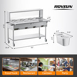 ROVSUN 96QT Electric Commercial Food Warmer 2000W, 12-Pan Steam Table 8QT/Pan Stainless Steel Bain Marie w/Overshelf Undershelf Separate Temperature Control & Lid Acrylic Shield for Buffet Restaurant