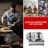 Meat Slicer, Techwood 200W Electric Food Slicer with Removable 9” Stainless Steel Blade, Deli Fruit Vegetable Cutter with Adjustable Knob for Thickness, Food Carriage & Non-Slip Feet, Double Blade