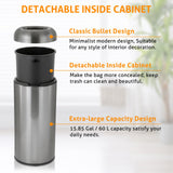 WICHEMI Commercial Large Trash Can, 16 Gallon Bullet Kitchen Garbage Can with Open Top Lid, Brushed Stainless Steel Garbage Can Outdoor, Dark Silver