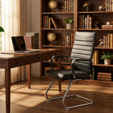 Sidanli Office Reception Chair No Wheels, Stationary Non Rolling PU Leather Mid Back Guest Chair with Sled Base for Conference Waiting Area, Black Set of 2