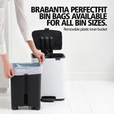 Brabantia Bo Step-On 8 Gallon Square Trash Can | Soft Beige | Light-Pedal, Soft-Close Kitchen Trash Can, Removable Inner Bucket, Non-Slip Base | Sample Trash Bags Included