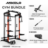 Mikolo Power Cage, 2000LB Power Rack with Independent Dual Pulley System, Multi-Function Home Gym Workout Machine for Cable Crossover (Red 001)