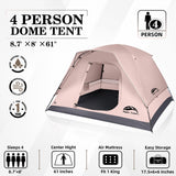Happy Travel Camping Tent, 4 Person Dome Tents for Camping with Rainfly, Waterproof Clip Easy Setup Portable Family Tent with Mesh Windows, 20% More Headroom Backpacking Tents for Camping & Hiking