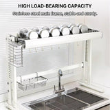 White Over the Sink Dish Drying Rack - Stable H-Frame Stainless Steel Kitchen Sink Organizer - Large Dish Rack with Utensil Holder & Cutting Board Rack - Single Tier 23.6-35.4in(23.6x11.4x20.5in)