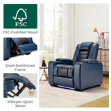 ANJ Power Home Theater Seating Set of 3, Blue Faux Leather Electric Recliner Chair with Adjustable Headrest, Dual Motors Movie Reclining Chairs with LED Lights,USB port,Cup Holders, Hidden Arm Storage
