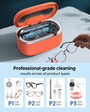 onlikin 35W Ultrasonic Jewelry Cleaner, 45KHz Retainer Cleaner for Jewelry, 5 Timer & 3 Power Modes, Eyeglasses, Rings, Watch Strap, Dentures - 20oz, 304 Stainless Steel Tank, Quiet <38dB (Orange)