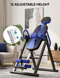 YOLEO Gravity Heavy Duty Inversion Table with Headrest & Adjustable Protective Belt Back Stretcher Machine for Pain Relief Therapy (W1-Blue)