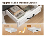 OffiGo 55 Inch L Shaped Standing Desk with 4 Wooden Drawers, White+Black