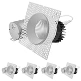 LUXRITE 4-Inch LED Trimless Recessed Spotlight, 25W, 2000LM, 5CCT Selectable 2700K-5000K, 60° Beam Angle, Dimmable, Push-n-Lock Spotlight, CRI90, Damp & IC Rated, Plaster Downlight, ETL White (4 Pack)