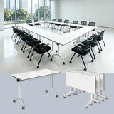 Folding Conference Table with Wheels, Flip Top Mobile Training Table, Heavy Duty Modular Seminar Desk with Locking Casters, Space Saving Nesting Meeting Table for Office Classroom Home,White,47in,1