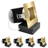 LUXRITE 4 Inch Recessed Light, Regressed Canless LED Spotlight, 5CCT 2700K-5000K, CRI90, 22W, 1700 Lumens High Output, 38º, Interchangeable Square Brass Trim, Dimmable, IC Rated, Wet Rated (4 Pack)