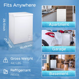 Anypro Chest Freezer 5.0 Cu.Ft, FreeStanding Top Door Compact Small Deep Mini Freezer with Removable Baskets, 7 Adjustable Temperatures for Garage Dorm Apartment RV Kitchen Business, White