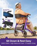 Kekoy Bariatric Rollator Walker for Seniors with Seat, 500 lbs Heavy Duty Walker, 19.5" Extra-Wide Seat, 10" All-Terrain Wheels, Adjustable Height, Foldable Rolling Walker, Hidden Brake Cables, Purple