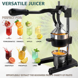 XYJBHB Commercial Heavy Duty Manual Citrus Juicer Press - Professional Cast Iron Hand Orange Squeezer with 304 Stainless Steel Strainer & Cup - Fruit Extractor for Pomegranate, Lemon, Lime - Black