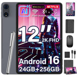 12 Inch Tablet, Android 16 Tablet with Keyboard Bundle, 24GB+256GB+2TB Expand