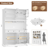 HOSTACK 75.4" Tall Kitchen Pantry Cabinet with Charging Station, Modern White Kitchen Hutch with Microwave Stand and Wine Racks, Large Food Pantry Storage Cabinet with Glass Doors and Drawers, White