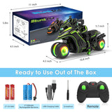 iappadore Remote Control Motorcycle, 2026 New Edition with RGB Color-Changing Wheels and Exclusive Sideways Glide, Ready-to-Play with 2 Batteries, 2.4GHz RC Stunt Bike Gift for Kids Boys Girls 5-12