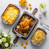 Yachi Ceramic Casserole Dishes for Oven Set of 3 Pcs Rectangular Bakeware Set with Handle for Steak Beef Baking Pan Roast Chicken spaghetti Lasagna Pan vegetables Microwave Oven and Dishwasher Safe Gray (14.8''/12.7''/9.8'')