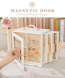 Homde Mothers Day Gifts Jewelry Box 360° Rotating, Necklace Earring Organizer with Transparent Window, Mirror, 7 Drawers, Large Ring Display Storage Case for Girls Women (White)