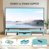 Desk Organizers and Accessories, Dual Monitor Stand Riser with Drawer and 2 Pen Holders, Desk Shelf Computer Racks & Printer Stand for Office Workspace Organizers, Desktop Organization (Blue)