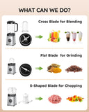 Sangcon Blenders and Food Processor Combo for Kitchen, 5 in 1 Blender for Shakes and Smoothies, Meat Chopped, Grinding & more, 40 oz Jar & 17oz Cup with To-Go Lid, Stainless Steel Silver