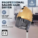 Pibbs 520 Futura Dri Gold Salon Hair Dryer with Adjustable Stand, 1100W Italian-Made, Timer & Temperature Control, CE Certified, Mobile on Casters, PIB-520