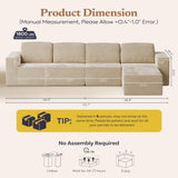 Furnify 136" Cloud Sectional Couch, Left/Right Facing Convertible Sofa with Deep Seat, L-Shape Modular Upholstered Foam Couch for Living Room Bedroom, No Assembly Required (Corduroy Fabric, Beige)