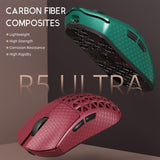 ATTACK SHARK R5 Ultra Wireless Gaming Mouse,Carbon Fiber Shell 39g Superlight,PAW3950MAX Nordic 52840 MCU 8K Polling 42K DPI Optical Sensor,BT/2.4G/USB-C Wired Mice with Coiled Cable-Red&Griptape