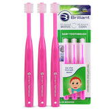 Brilliant Oral Care Baby Toothbrush with Soft Bristles and Round Head, for a Toddler Approved, Easy to Use All-Around Clean Mouth, Ages 0-2 Years, Pink, 3 Pack