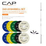 CAP Barbell 260 lb Competition Olympic Weight Set with 7ft Chrome Barbell & Color Bumper Plates