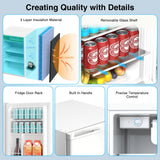 Kismile Mini Fridge with Freezer 4.41Cu.Ft,Single Reversible Door Small Refrigerator, Adjustable Thermostat, Energy Saving, Low Noise (White)