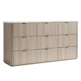 ModernMate 9 Drawer Dresser for Bedroom, 63" Wide Dresser with Faux Travertine Texture Top & Smooth Glide Drawers, Large Clothes Dressers for Bedroom Storage, Modern Tall Chest of Drawers, Grey