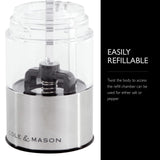 Cole & Mason Battersea Electronic Salt & Pepper Mill Gift Set - One-Button Electric Spice Grinder with Large Grinding Chamber - Adjustable Grind Knob - Electric Kitchen Tool - Stainless Steel
