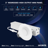 LUXRITE 2 Inch LED Recessed Ceiling Light with Junction Box, 8W, 5CCT Selectable 2700K/3000K/3500K/4000K/5000K, 660 Lumens, Dimmable Canless Downlight, Wet Rated, IC Rated, ETL Listed (12 Pack)