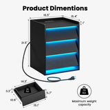 PIXOURA LED Nightstand with Charging Station, Modern Night Stand with 3 Slanted Drawers & LED Lights, Wood Bedside Table End Side Table for Bedroom, Office, Black