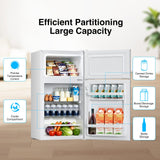 Kismile 2.5 Cu.Ft Mini Fridge with Freezer, Double Door Compact Refrigerator, 3-Level Mechanical Thermostat, Reversible Door&Removable Shelves, Quiet Fridge Ideal for Office, Apartment, Dorm, White