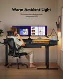 HUANUO 65″ L-Shaped Standing Desk with Power Outlets & LED Strip, Support C-Clamp Mount, Electric Height Adjustable Corner Computer Desk with 3 Drawers, Sit Stand Up Desk with Large Power Strip Holder HUANUO