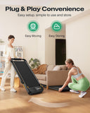 UREVO Smart 2-in-1 Folding Treadmill, Compact Walking Pad with Safety Handle, Plug and Play, Dual LED Display, Workout APP, Walking or Running for Home Office, Remote Included