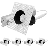 LUXRITE 1-Inch LED Trimless Recessed Spotlight with Black Reflector Trim Replacement 10W, 850LM, 2700K-5000K, 38° Beam Angle, Dimmable, Push-n-Lock, CRI90, Damp & IC Rated, ETL White + Black (4 Pack)