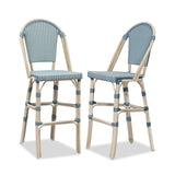 PURPLE LEAF Bar Stools 30" Set of 2 French Rattan Aluminum, Light Blue