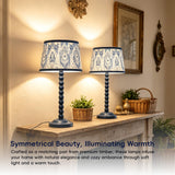 Blue Wood Base Table lamp,8x8x18 inch Country Style Desk lamp,Modern Pleated lampshade Suitable for bedrooms and Offices Pack of 2 (Bulbs Not Included)