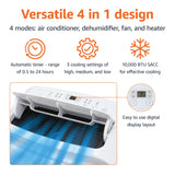 Amazon Basics 4-In-1 Portable Air Conditioner with Remote, Timer, Sleep Mode, Auto Swing, Cool/Heat/Dry/Fan-Only Functions, 13500 BTU (ASHRAE), Cools Up to 550 Sqf, Energy Saving, White