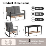 Deersky 4 Piece Outdoor Patio Furniture Set, All-Weather Modern PE Wicker Rattan Conversation Set with 4" Cushions for Comfortable, Easy to Assemble, Dark Grey