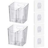 Set Of 2 Storage Organizer Bins Wall Mounted Shower Caddy, Bathroom shelves Stackable Clear Plastic Toothbrush Holder Adhesive Hanging Bin for Bathroom, Kitchen, Cabinet, Shower BPA Free Small (Clear)